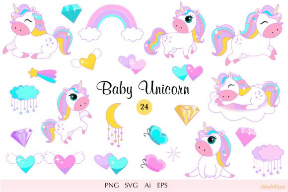 Download Cute Baby Unicorn Clipart -Magic Rainbow - Baby unicorn Collection