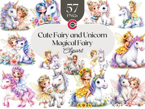 Download Cute Fairy and Baby Unicorn with Flowers - Baby unicorn Collection