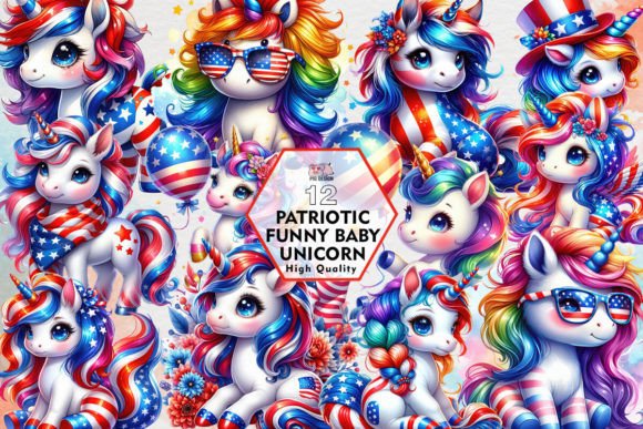 Download Patriotic Funny Baby Unicorn Clipart PNG - Baby unicorn Collection