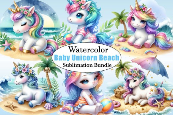 Download Watercolor Baby Unicorn Beach Clipart - Baby unicorn Collection