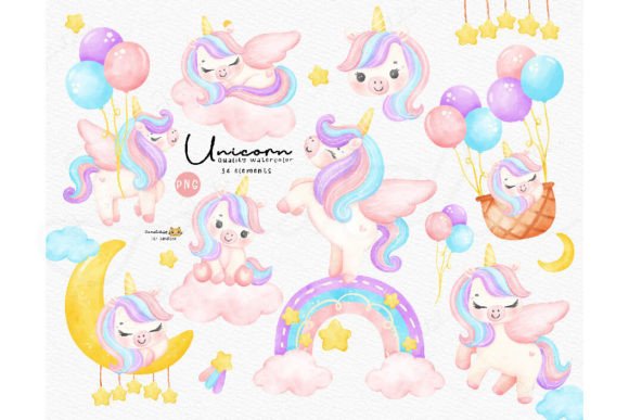Download Cute Baby Unicorn Watercolor Clipart Set - Baby unicorn Collection
